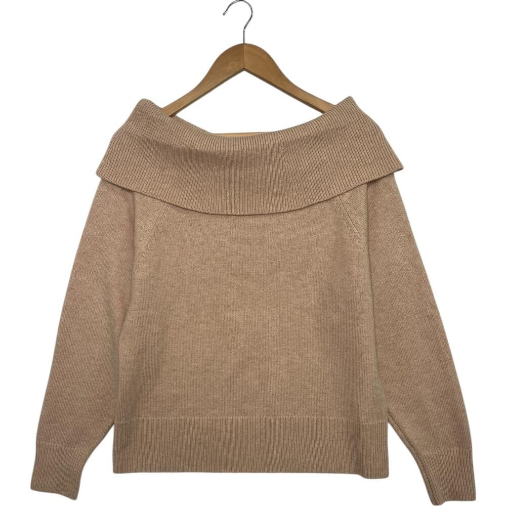 Paige Revolve Sweater Womens Large Tan Camel Off Shoulder Foldover Wool Pullover
